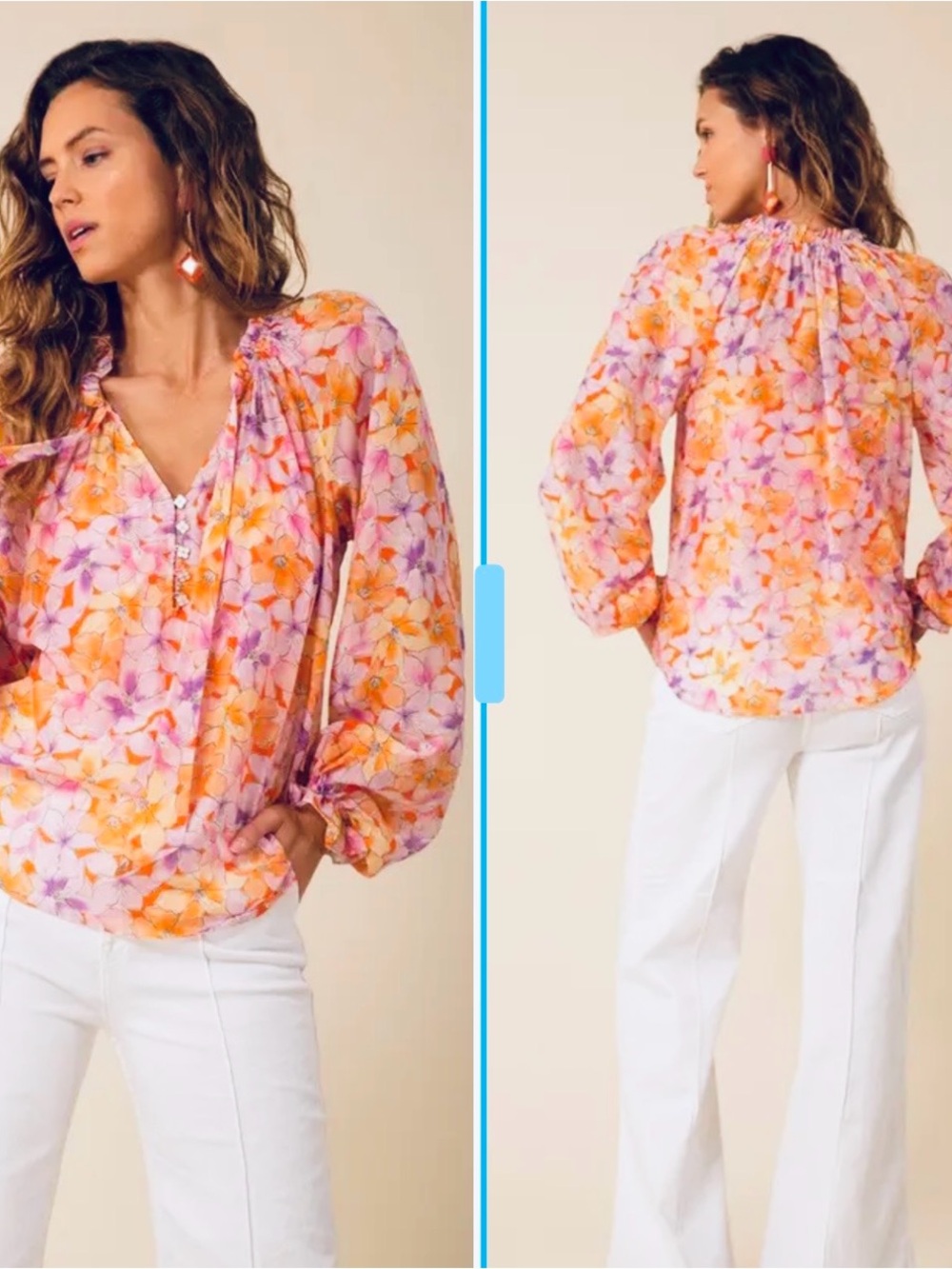 Hale Bob Gemma Voile top in Pink & Orange
